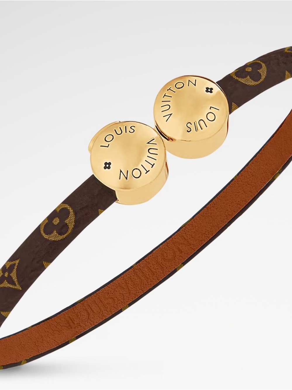 Louis Vuitton Brown Monogram Belt with Gold-Tone Round Logo Buckles